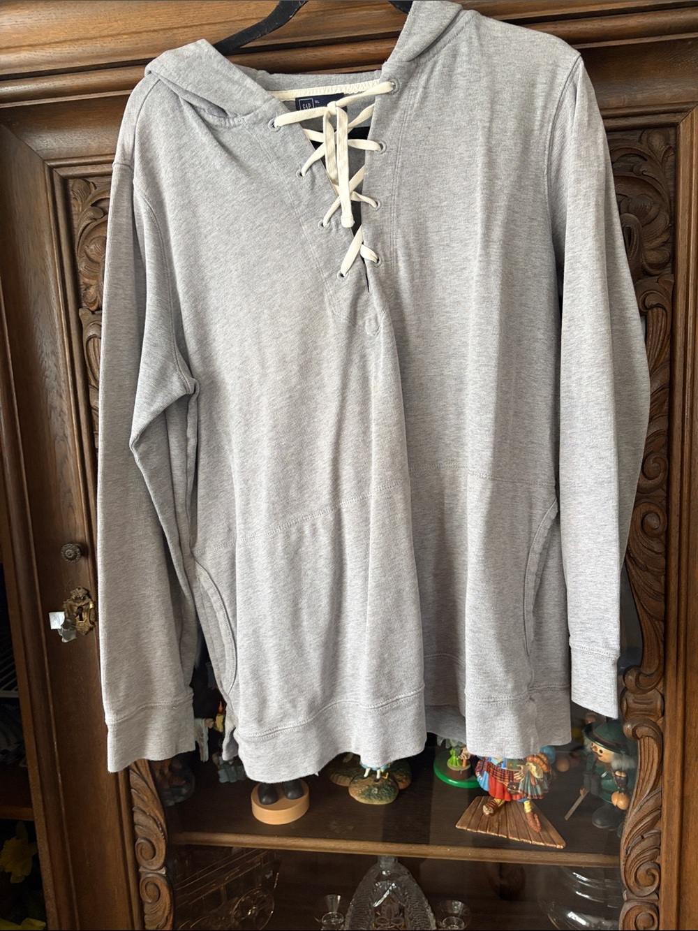 GAP Light Gray Lace-Up Cowl Neck Sweatshirt